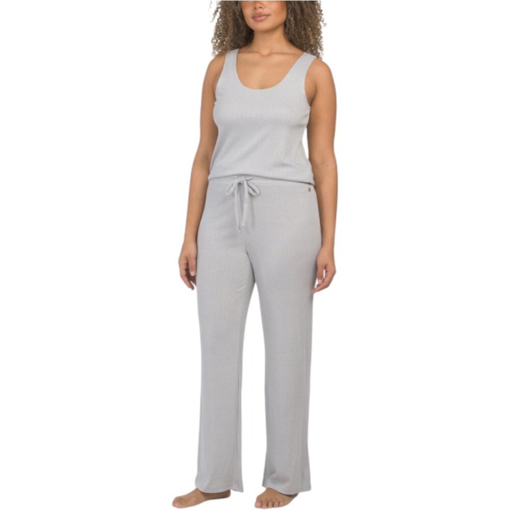 DANSKIN 3pc Ribbed Lounge Cardigan Tank Top And Pants Set - Picture 3 of 4
